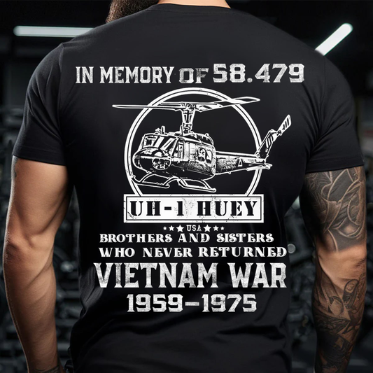 UH-1 Huey Vietnam War Memorial T-Shirt – In Memory of 58,479 Never Returned