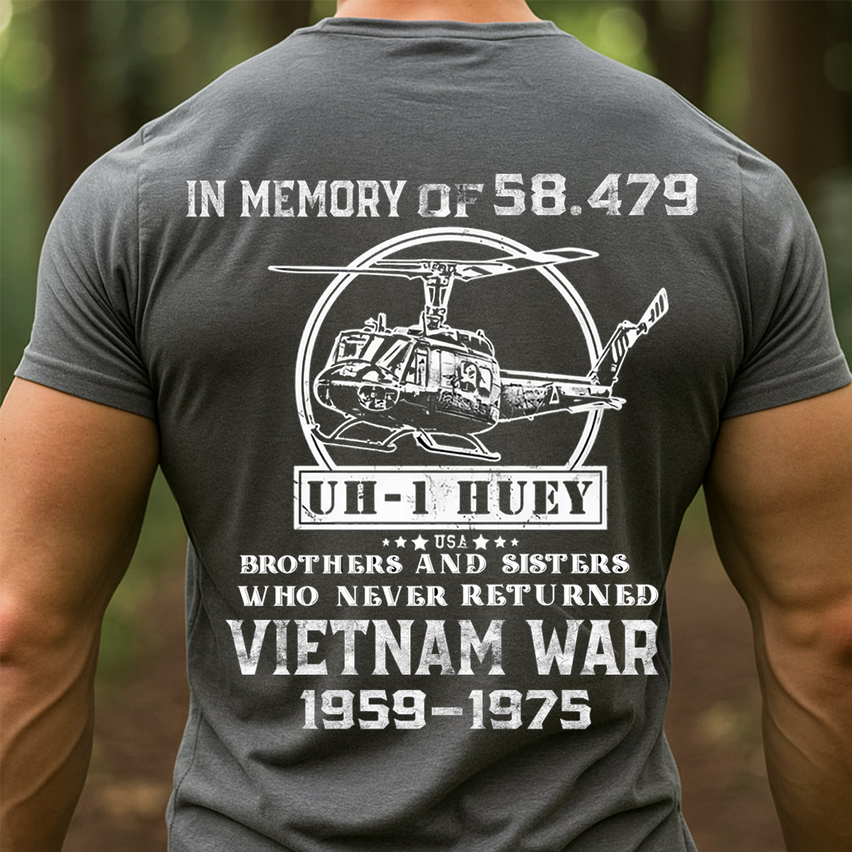 UH-1 Huey Vietnam War Memorial T-Shirt – In Memory of 58,479 Never Returned
