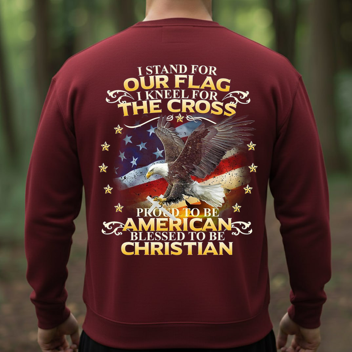 I Stand for Our Flag I Kneel for the Cross Shirt – American Christian Eagle Tee-Eagle & American Flag – Proud to Be American Tee