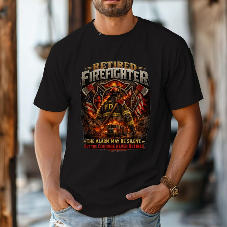 Retired Firefighter T-Shirt | The Alarm May Be Silent But Courage Never Retires | Fireman Retirement Gift