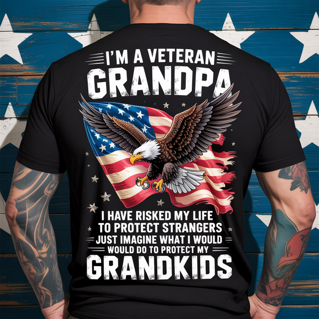 Veteran Grandpa American Eagle Shirt - Protect My Grandkids Patriotic Military Gift