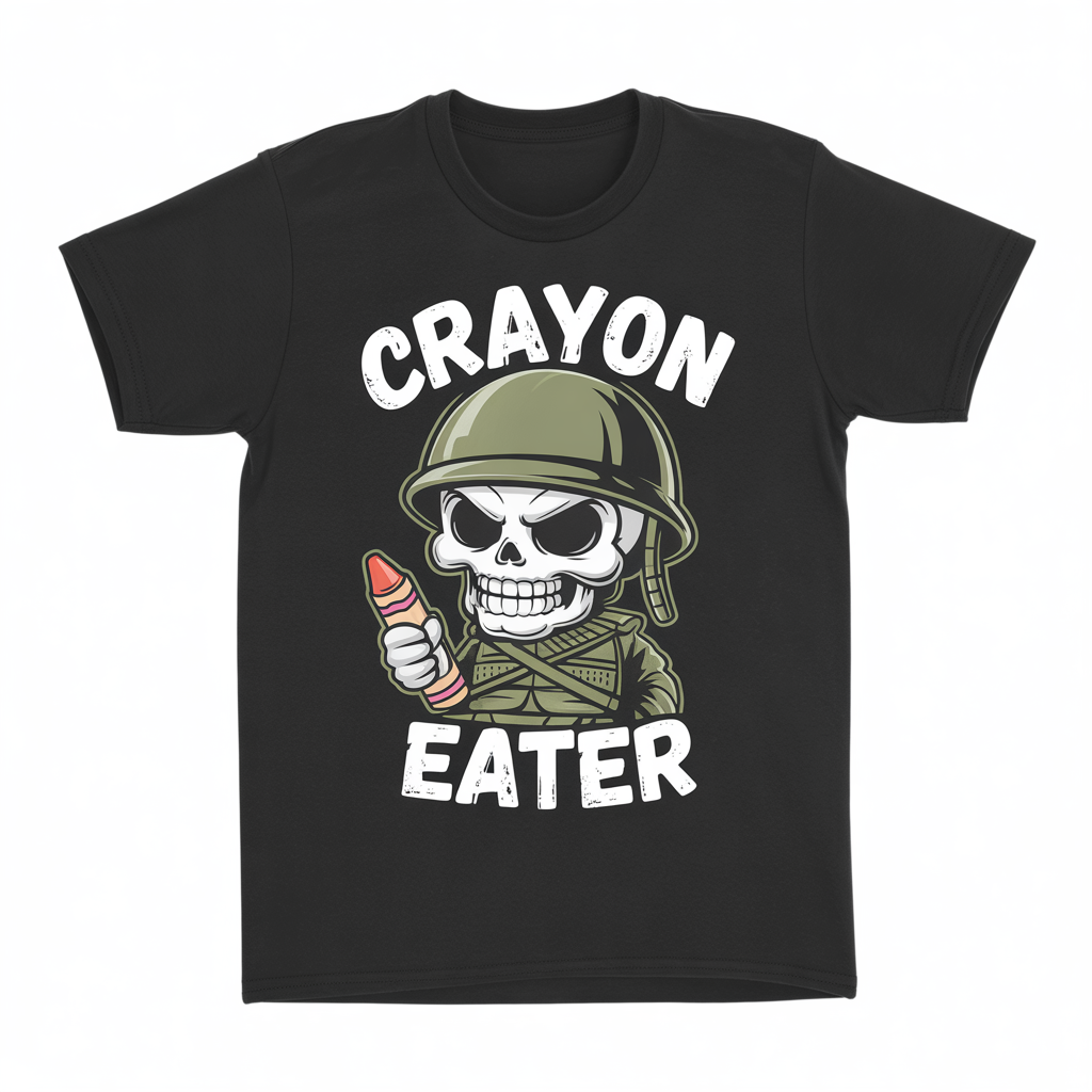 Funny Crayon Eater Skull T-Shirt | Military Humor Marine Veteran Graphic Tee