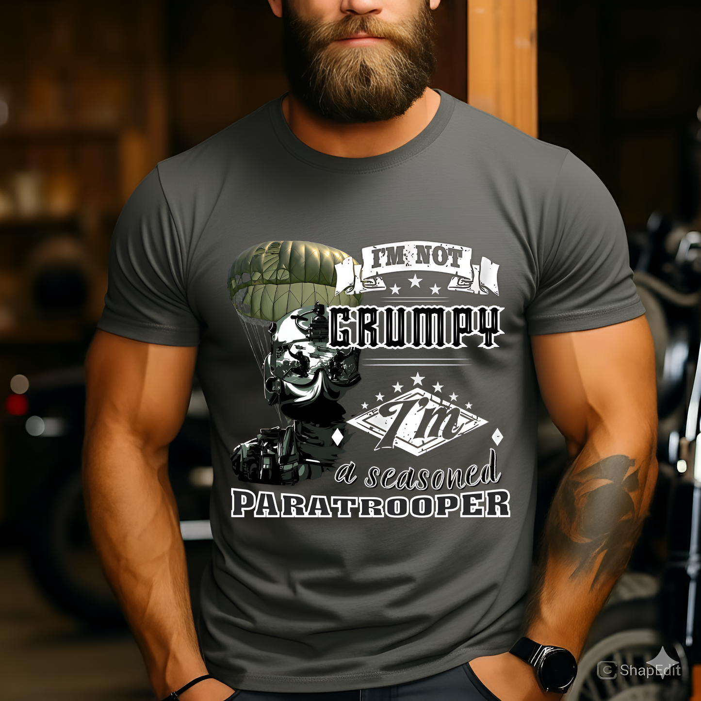 Military Paratrooper Tee - I'm Not Grumpy, I'm a Seasoned Paratrooper - Tactical Airborne Veteran Shirt
