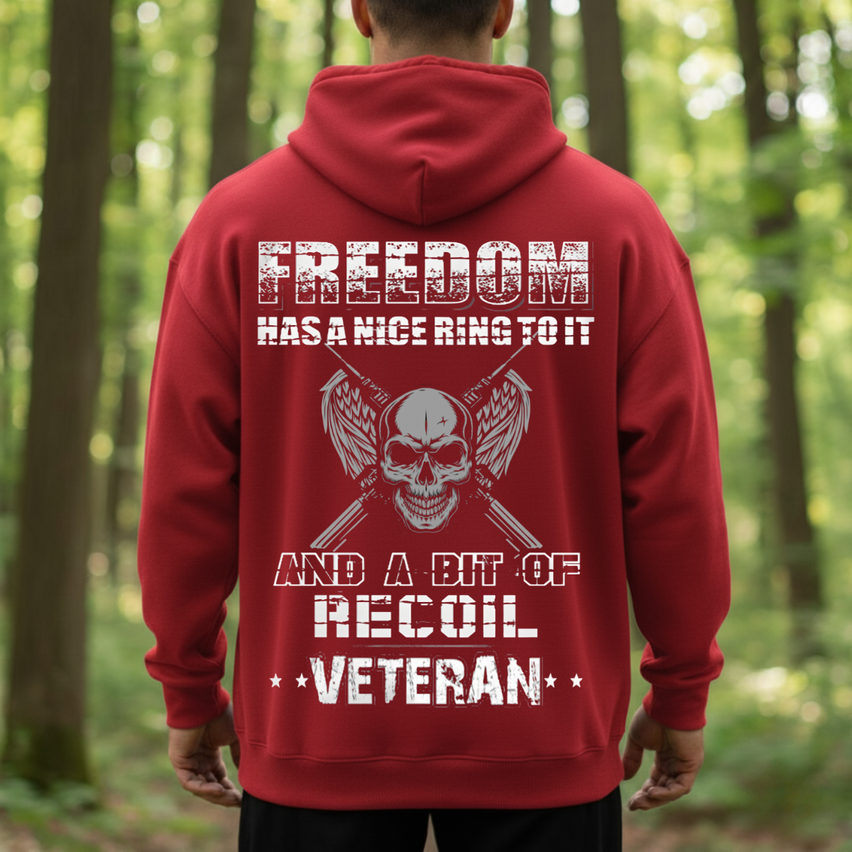 Freedom and Recoil Veteran Shirt - Skull and Rifles Design