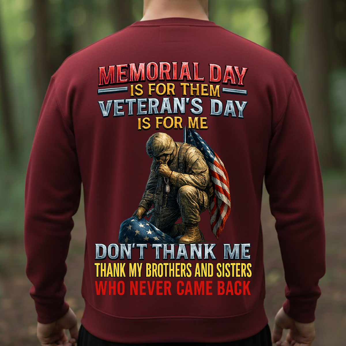 Veterans and Memorial Day Shirt – Soldier Kneeling with Flag – Honor Those Who Served Tee