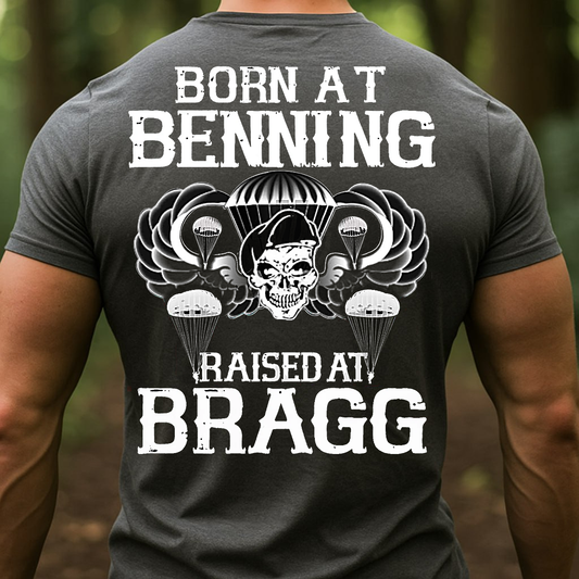 Born at Benning Raised at Bragg Shirt, Sweatshirt, Hoodie – Paratrooper Veteran T-Shirt, Airborne Pride Military Gift for Army Veterans