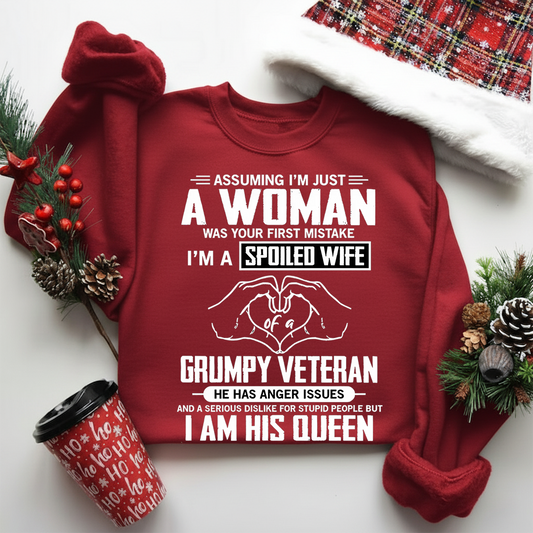 Spoiled Wife of a Grumpy Veteran Shirt – Funny Military Wife Sweatshirt – Proud Veteran Couple Gift for Her,Wife