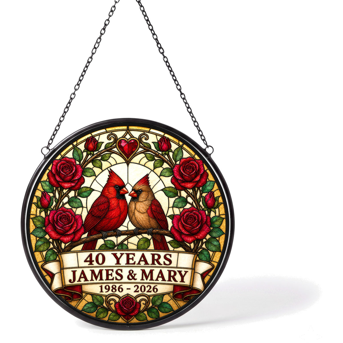 40th Anniversary Suncatcher - Design 2 - Personalized Gift for Couples
