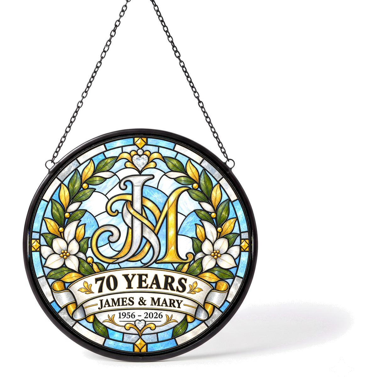 70th Anniversary Suncatcher - Personalized Gift for Couples