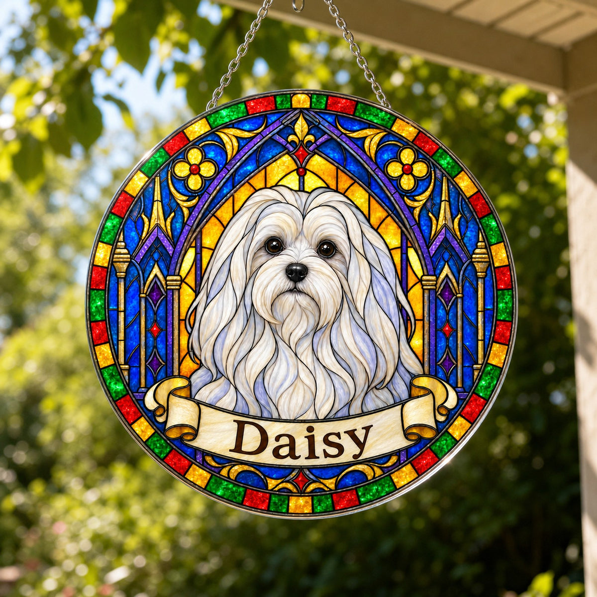 Maltese Memorial Suncatcher - Rainbow Bridge Pet Keepsake