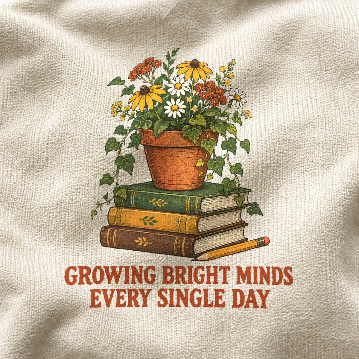 Growing Bright Minds Teacher Comfort Colors T-Shirt, Ivory Cotton Tee
