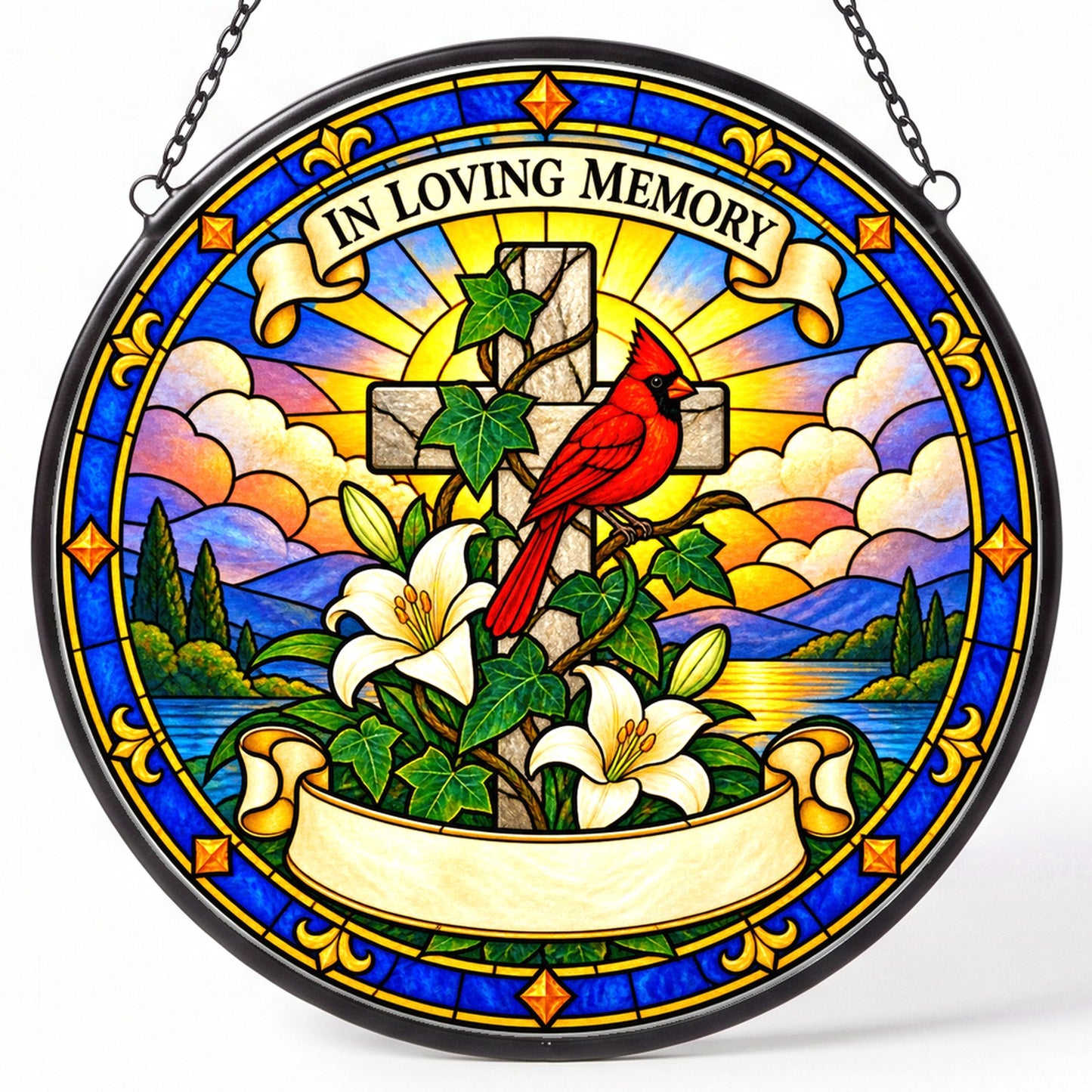 Cardinal Memorial Suncatcher - Cardinal Cross Remembrance Gift