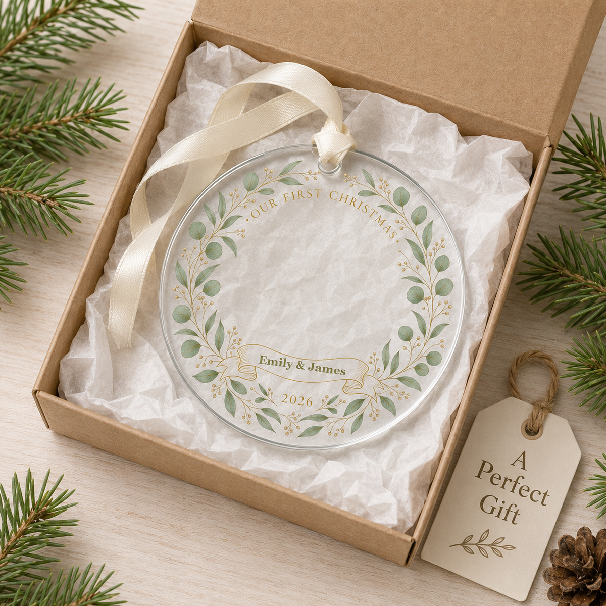 monogram wreath glass ornament mockup