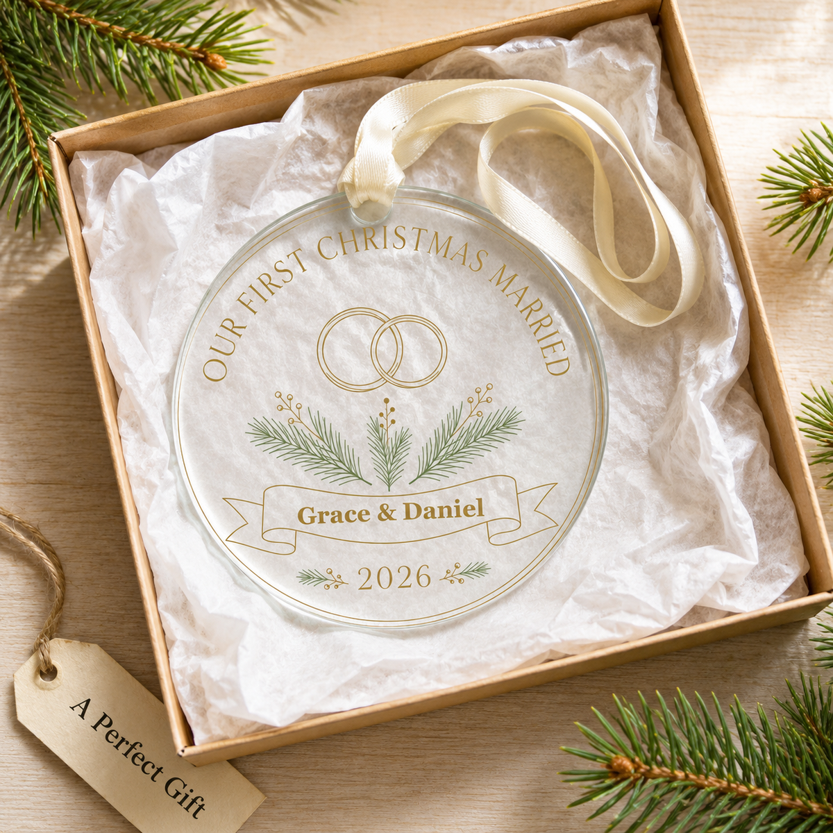 linear rings glass ornament mockup