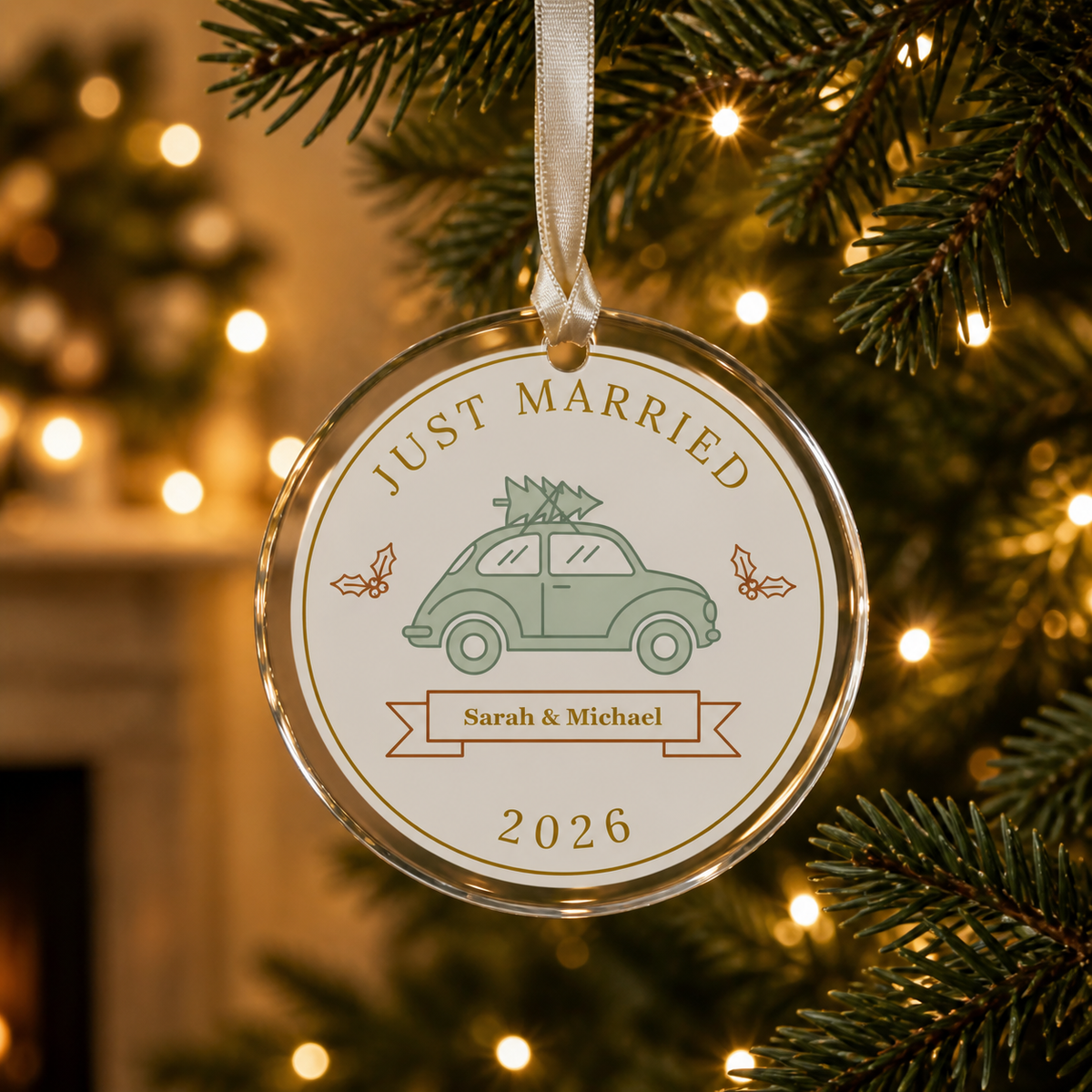 just married glass ornament glass ornament mockup
