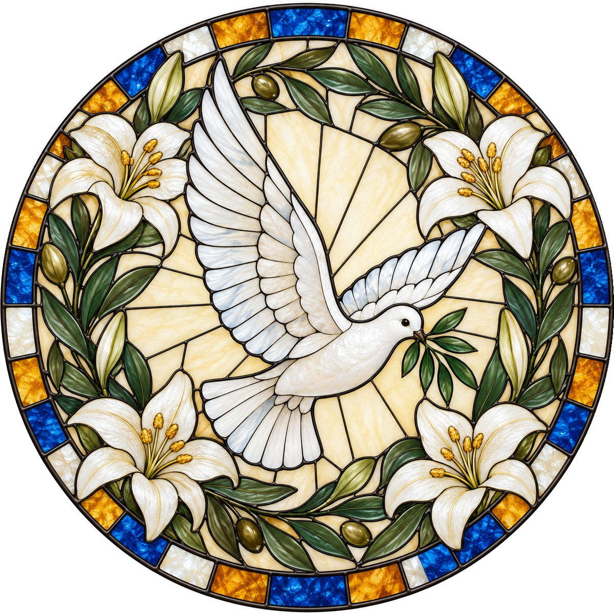 Grace and Peace Descending Dove Glass Suncatcher Hanging Ornament