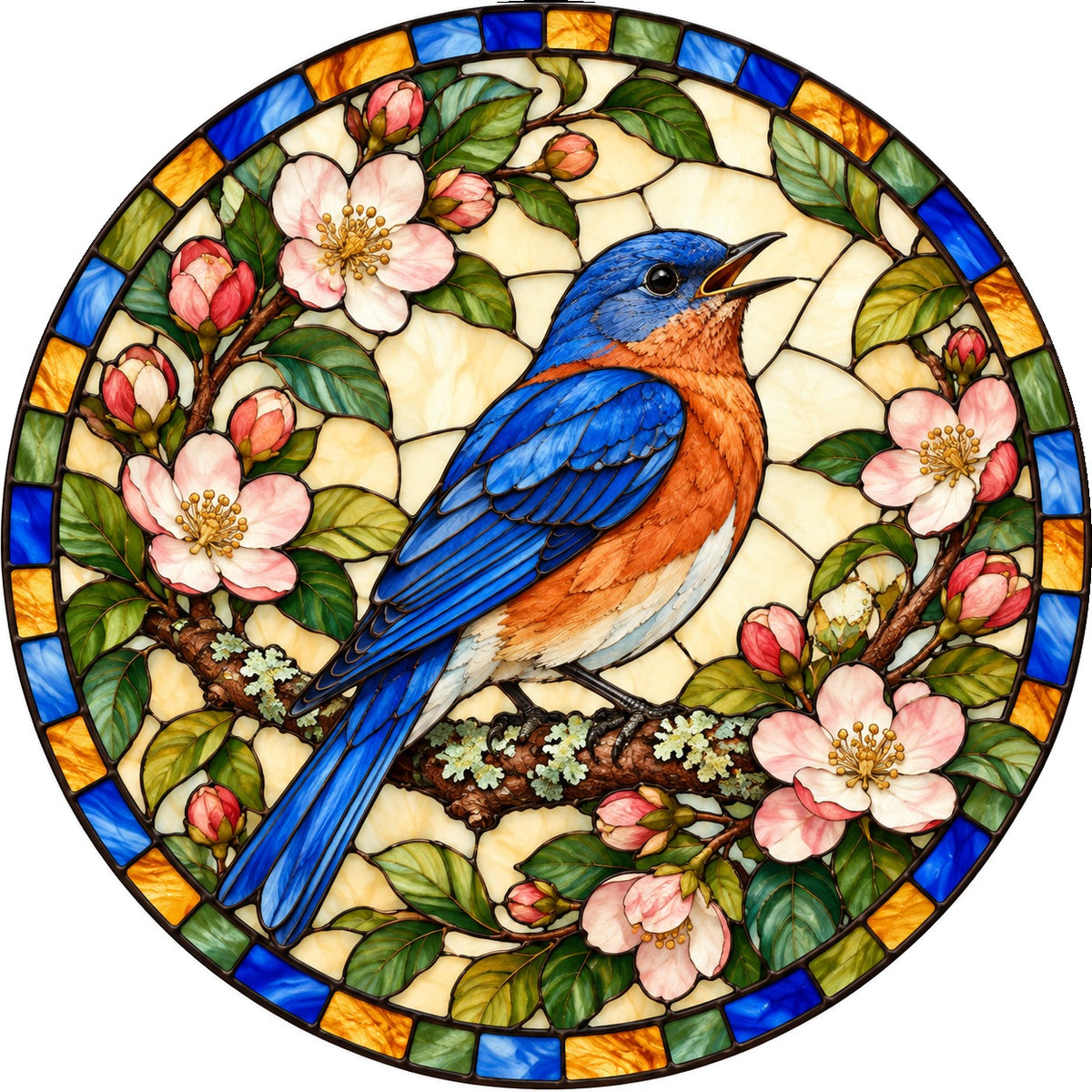 Songbird in the Orchard Glass Suncatcher Window Hanging Ornament