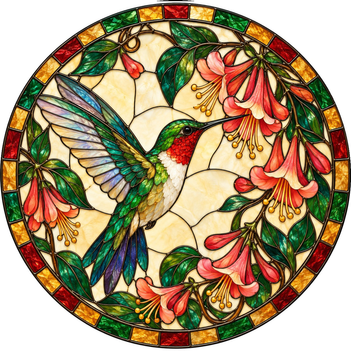 Ruby Hummingbird Honeysuckle Suncatcher Window Hanging Ornament