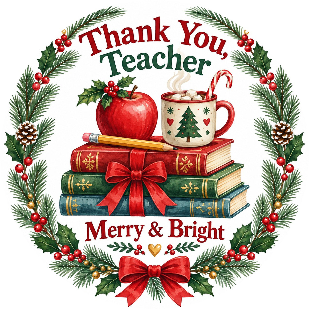 Teacher Cozy Holiday Desk Stack Ceramic Christmas Ornament
