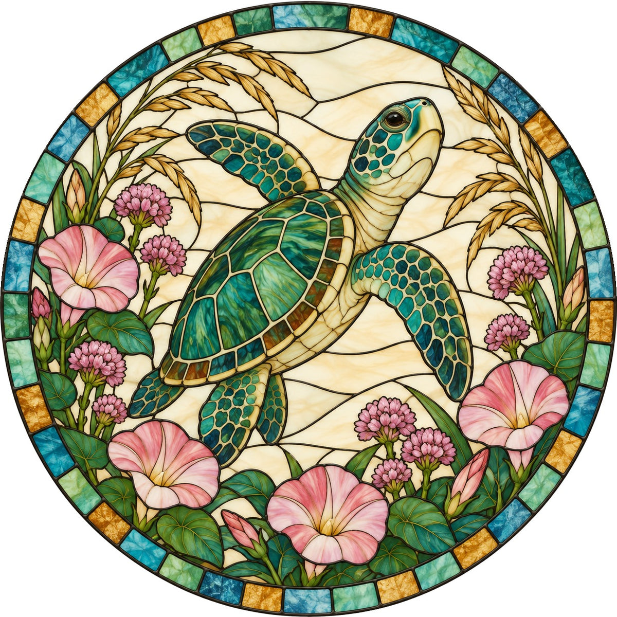 Sea Turtle Suncatcher Ornament, Coastal Stained Glass Style Window Decor