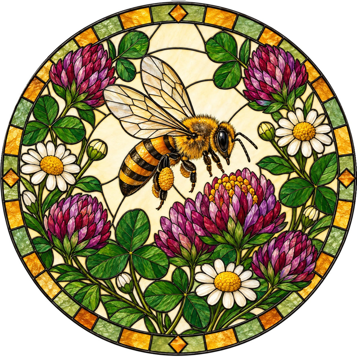 Golden Honeybee and Wild Clover Suncatcher Window Hanging Ornament