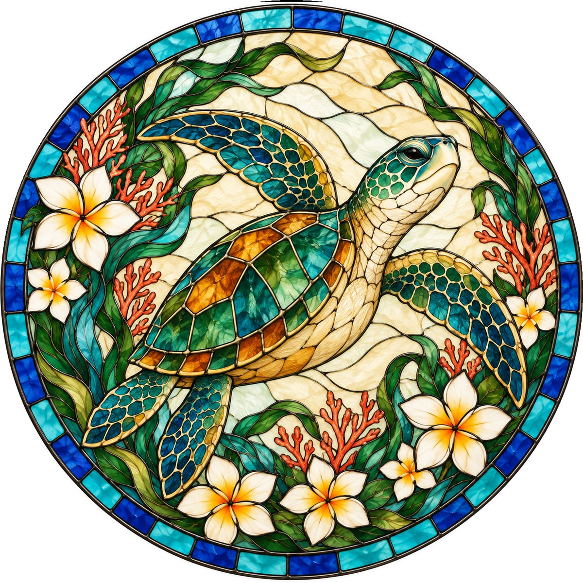 Sunlit Glide Sea Turtle Stained Glass Style Suncatcher Ornament