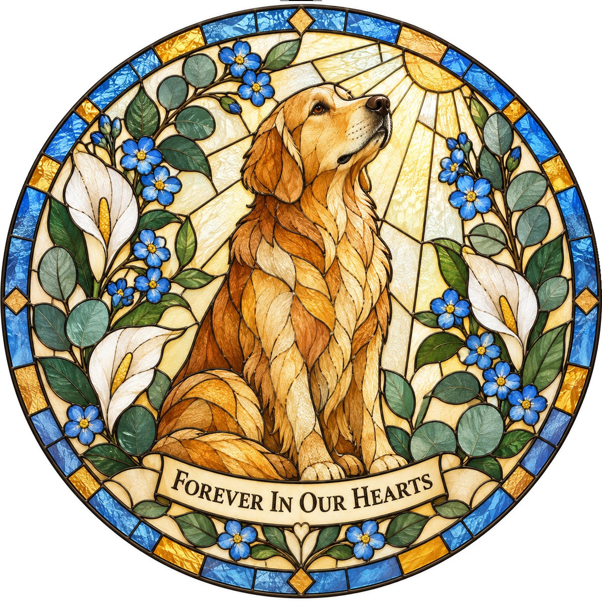 Golden Light Dog Memorial Glass Suncatcher Window Hanging Ornament