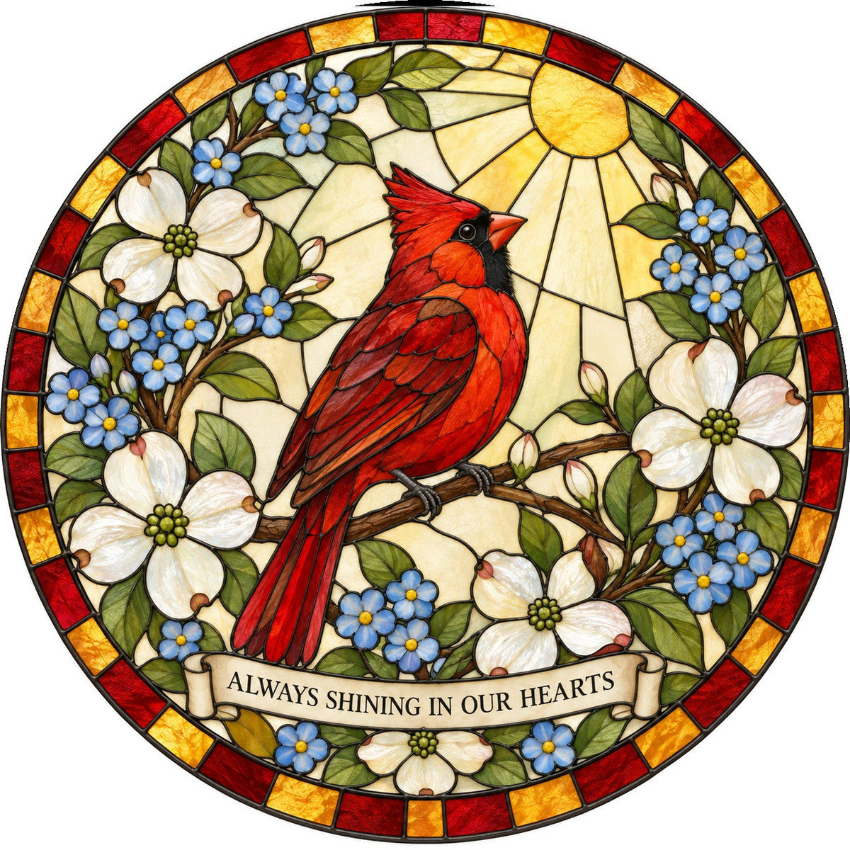 Cardinal of Eternal Light Suncatcher, Memorial Glass Ornament