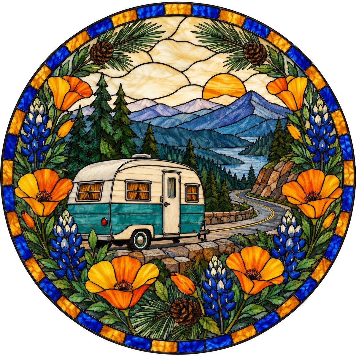 Road Trip Camper Suncatcher Glass Window Hanging Ornament