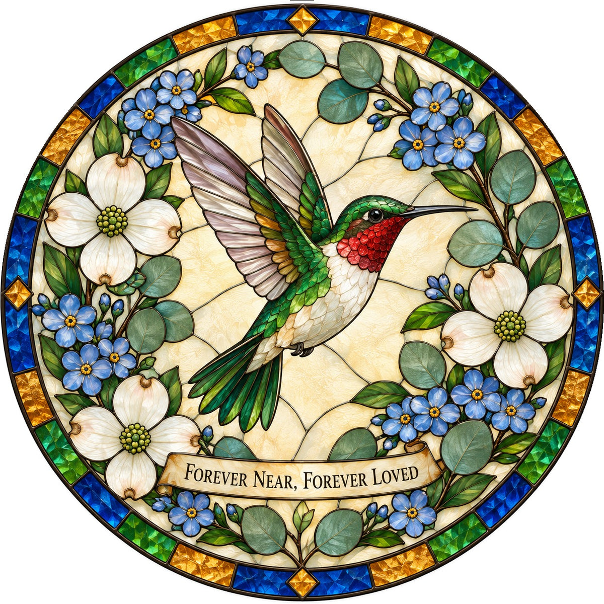 Hummingbird Memorial Suncatcher, Hanging Glass Sympathy Ornament
