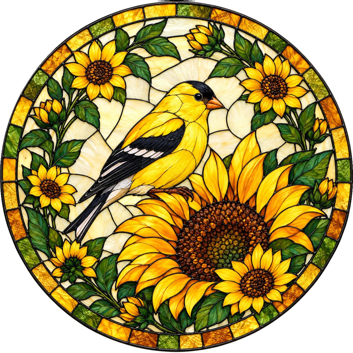 Sunflower and Goldfinch Window Suncatcher Hanging Glass Ornament
