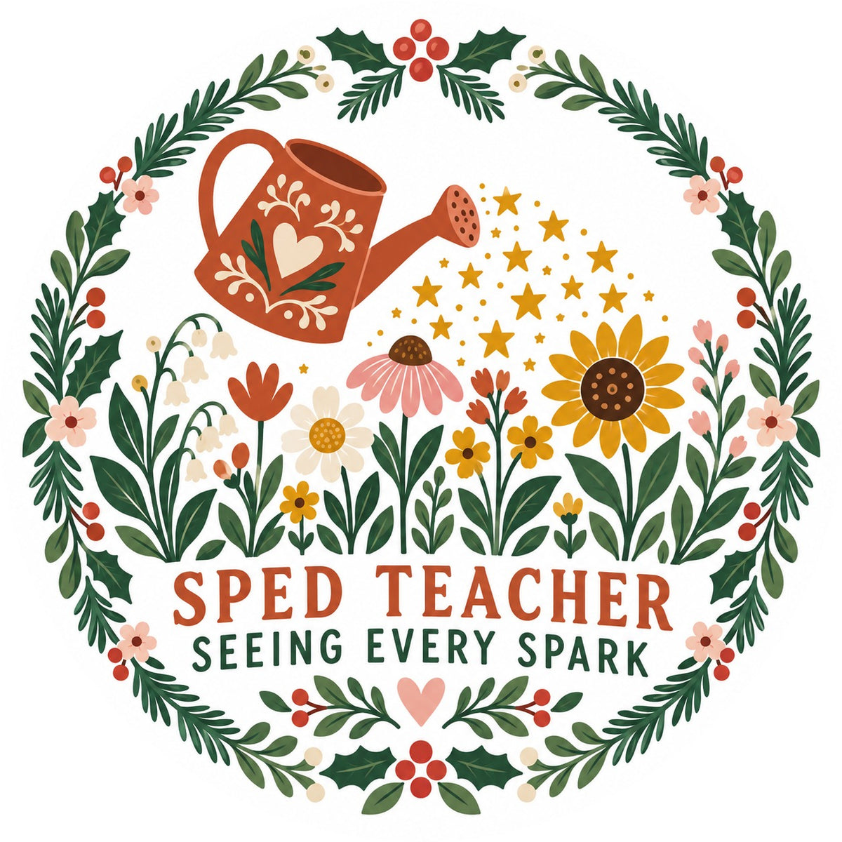 Sped Teacher Christmas Ornament, Seeing Every Spark Botanical Wreath