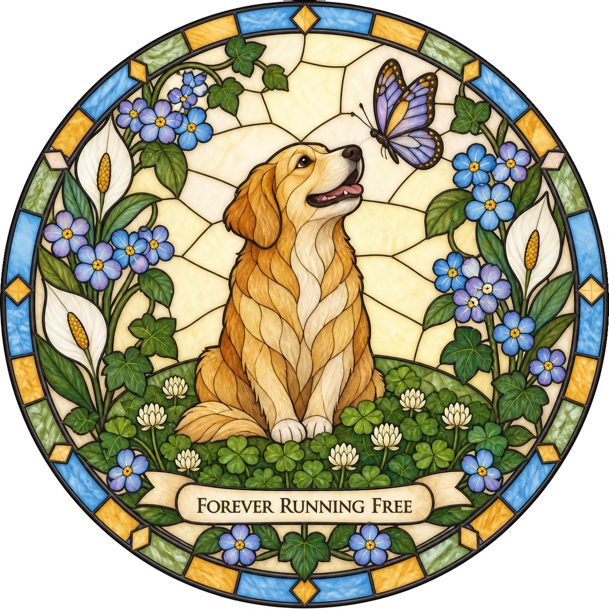 Peaceful Meadow Dog Memorial Suncatcher Glass Window Ornament