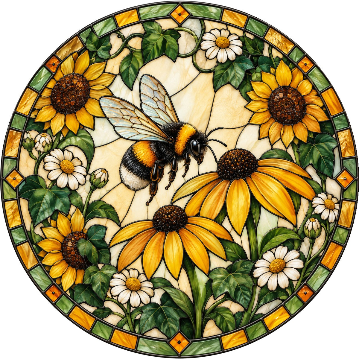 Sunlit Flight Bumblebee Glass Suncatcher Window Hanging Ornament