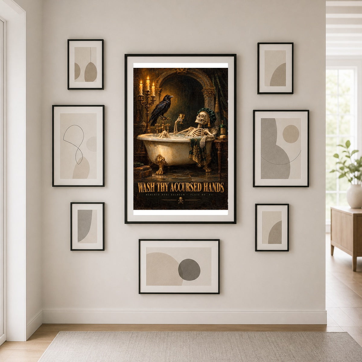 Accursed Hands Gothic Skeleton Bath Poster, Dark Academia Wall Decor