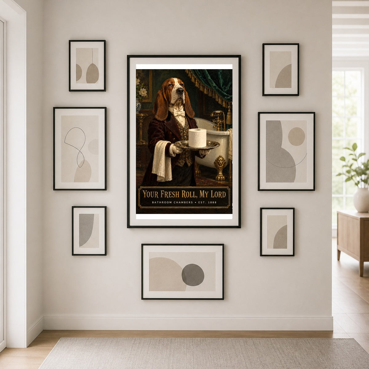 Bath Butler Dog Art Poster, Funny Victorian Bathroom Decor
