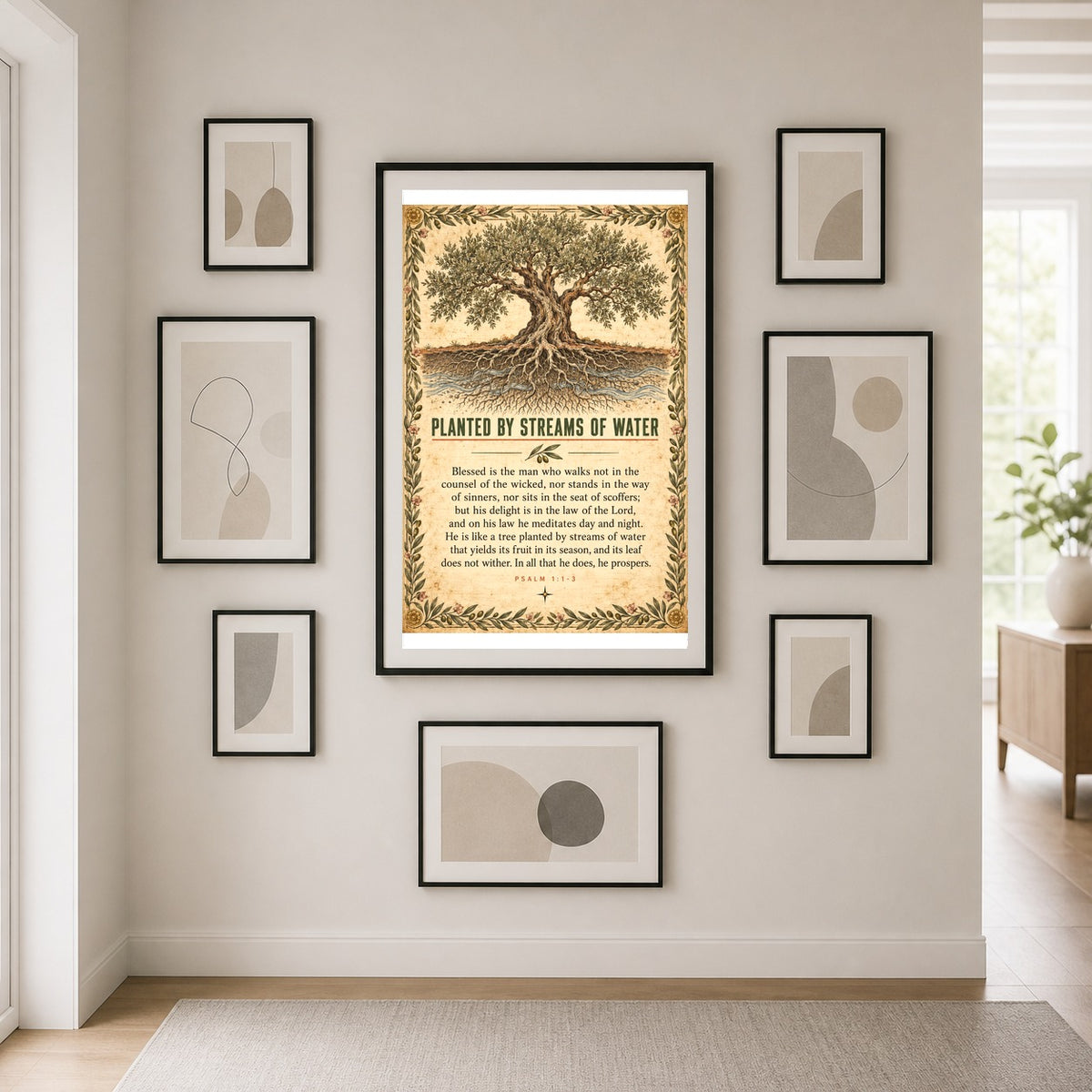 Psalm 1 Scripture Wall Art Poster, Planted by Streams of Water Print
