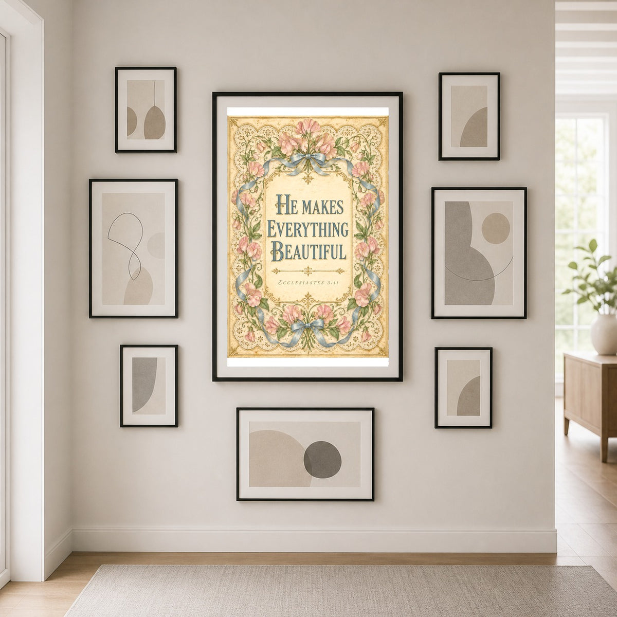 Botanical Toile Ecclesiastes Scripture Poster, Coquette Christian Art