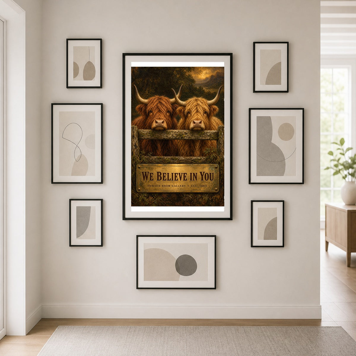 We Believe in You Highland Cattle Bathroom Humor Art Poster