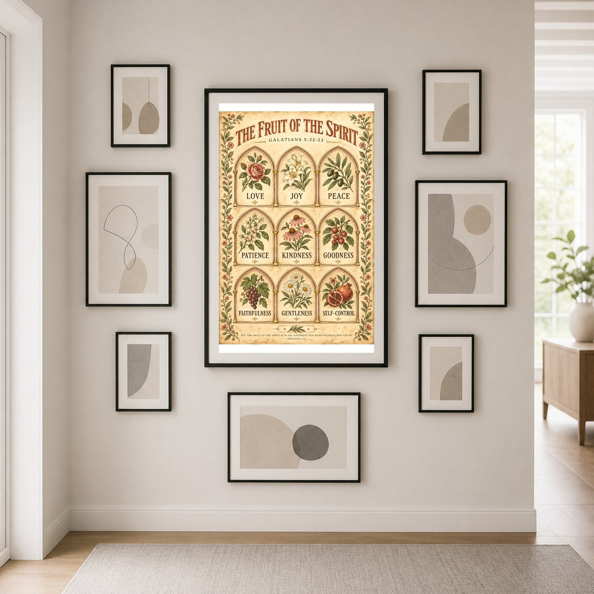 Fruit of the Spirit Archway Grid Poster, Galatians 5 Scripture Art