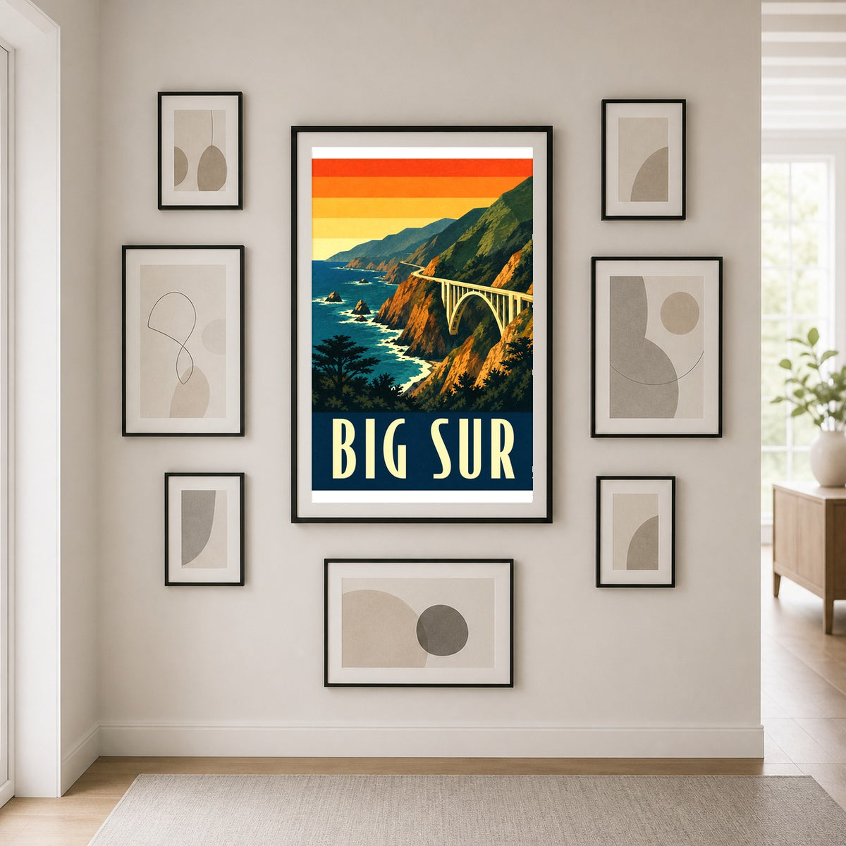 Big Sur California Vintage Travel Poster, Coastal Wall Art