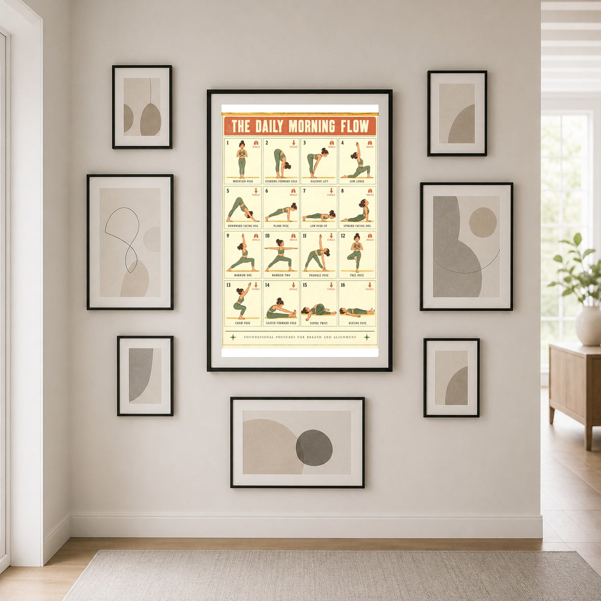 The Daily Morning Flow Poster, Beginner Yoga Chart Wall Art