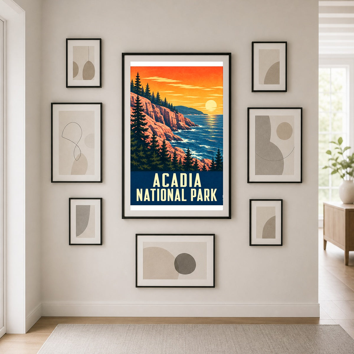 Acadia National Park Vintage Travel Art Poster, Maine Coastal Print