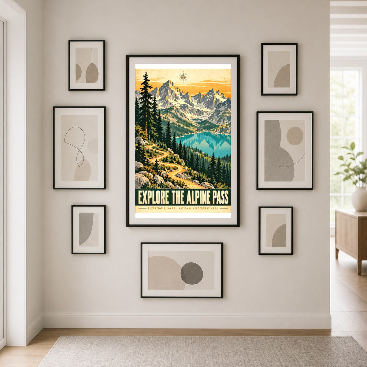 Alpine Pass Vintage Travel Poster, Mountain Landscape Art