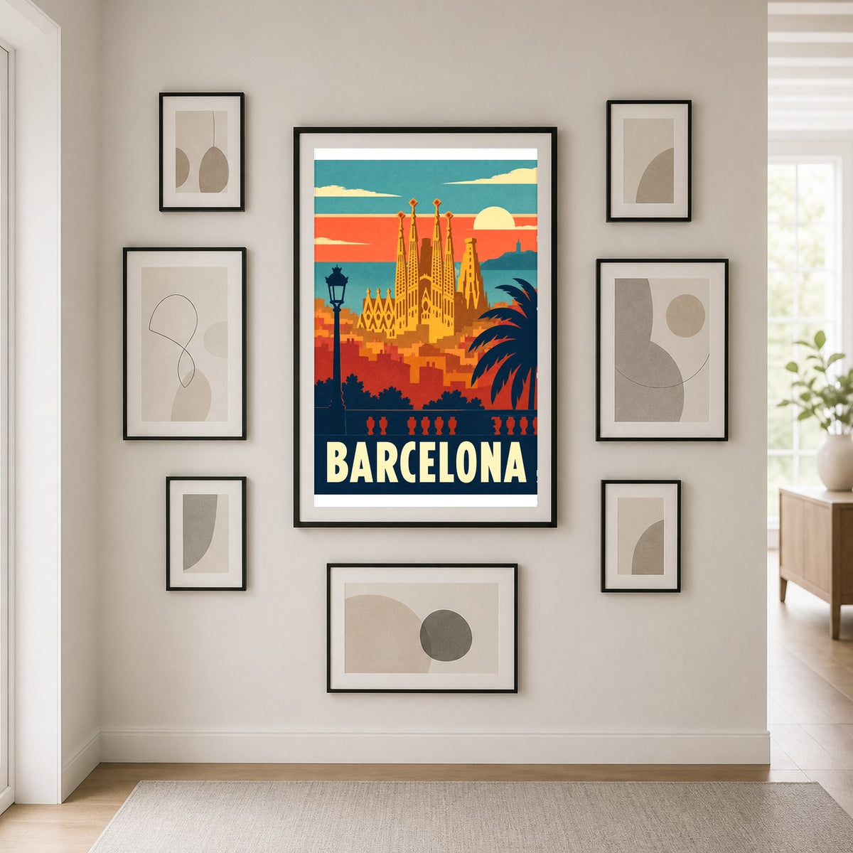 Barcelona Vintage Travel Poster, Spain Cityscape Art Print