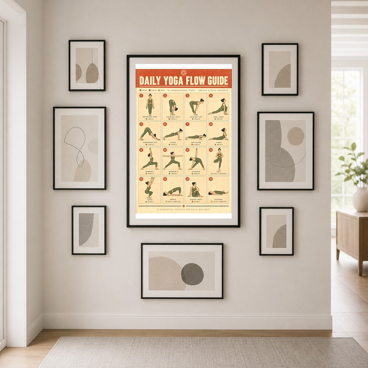 Daily Yoga Flow Guide Poster, Morning Asana Sequence Chart