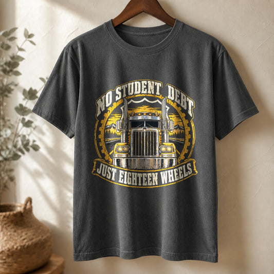 Comfort Colors Debt Free Highway Pride Truck Driver T-Shirt, Pepper