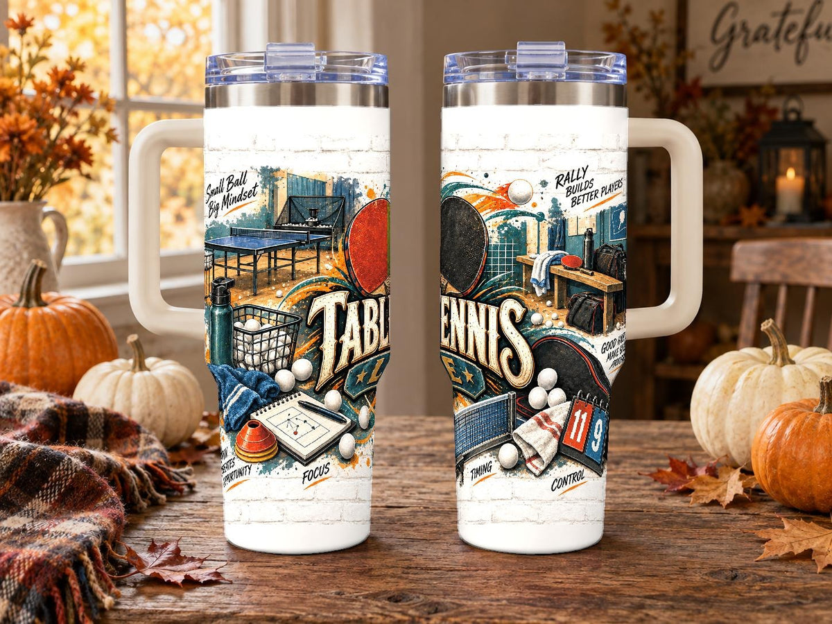 Table Tennis Gear Collage 40 oz Tumbler with Handle and Straw