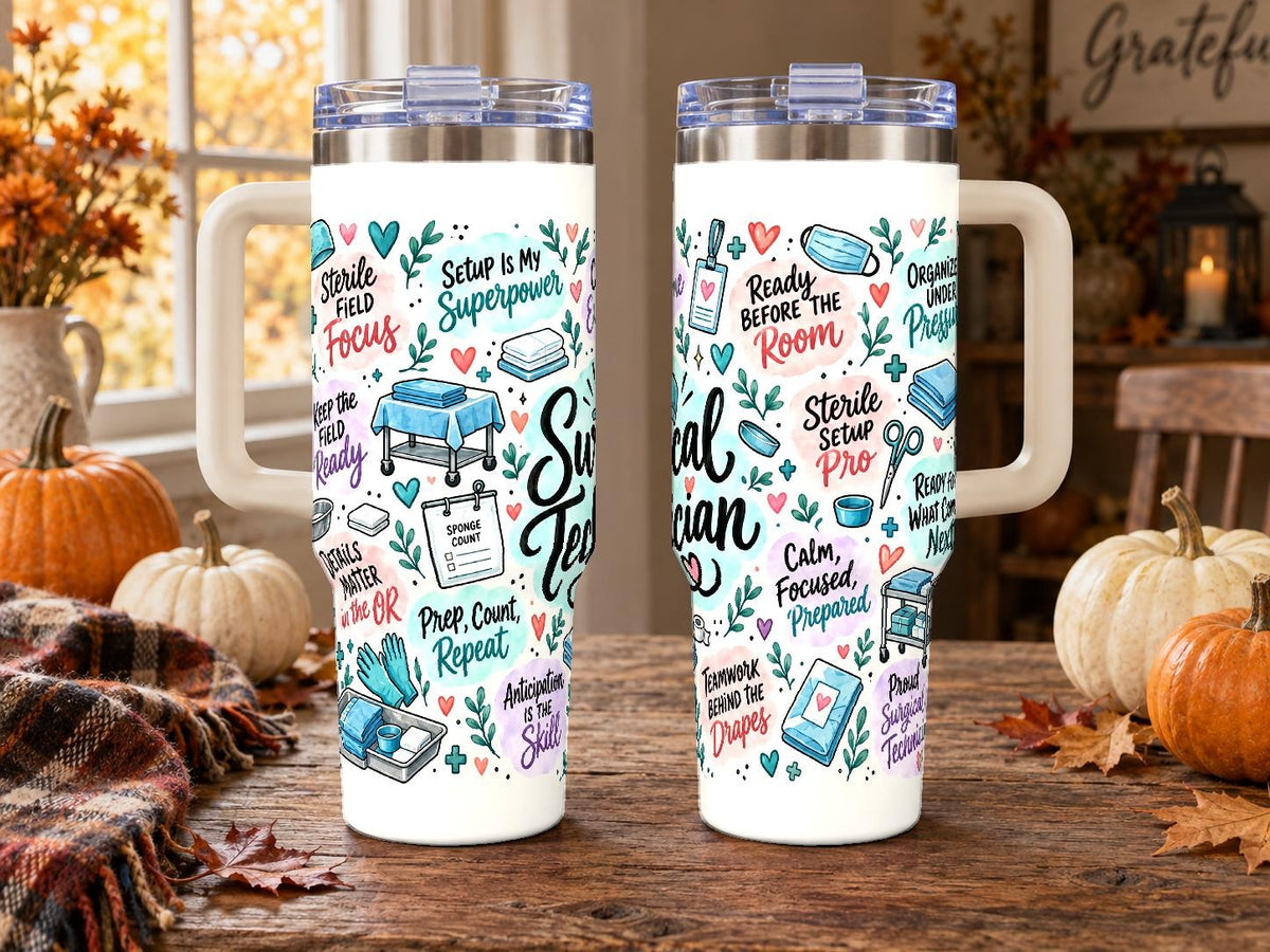 Surgical Technician 40 oz Tumbler with Handle and Straw, Pastel