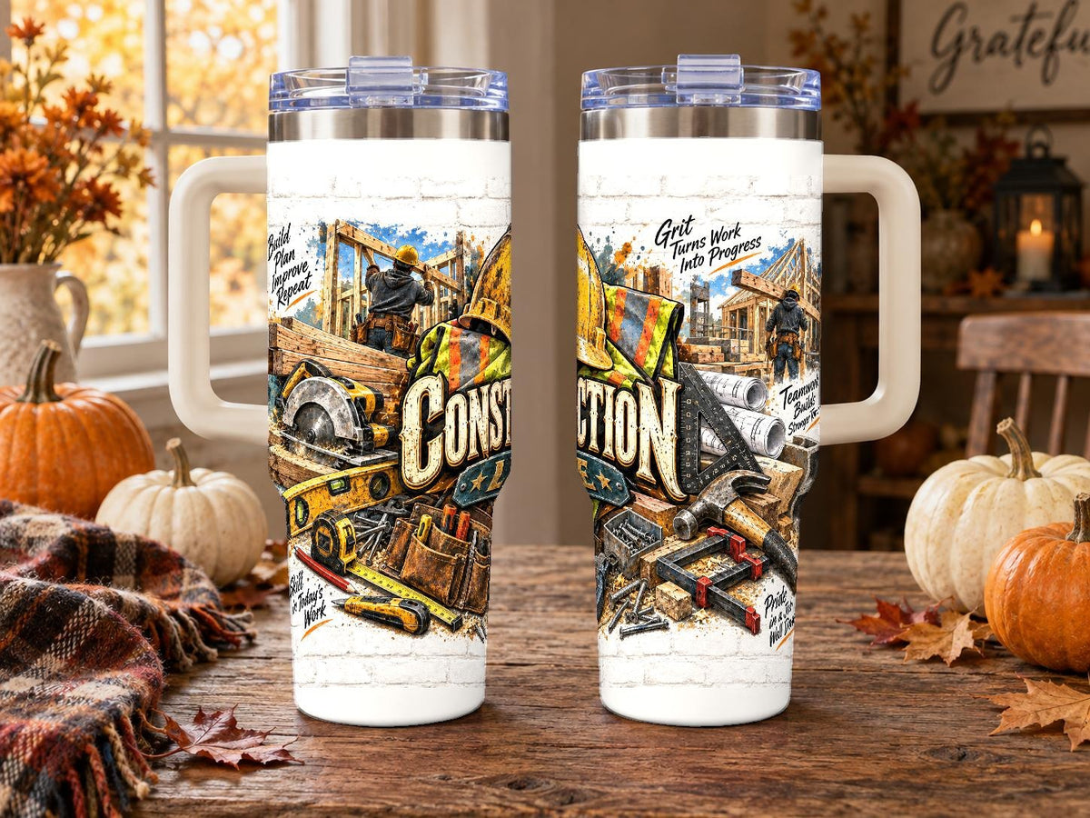 Construction Worker Tools Collage 40 oz Tumbler with Handle